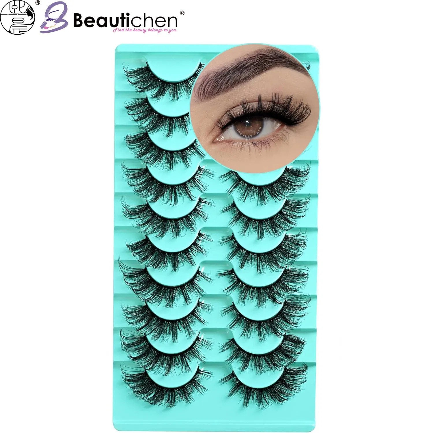 Beautichen Voluminous & Curled False Eyelashes – 10 Pairs in Light Blue Packaging with Individual Slots – Dramatic 3D Look