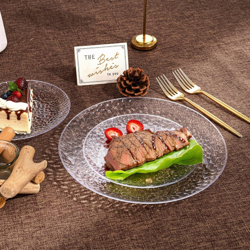 Elegant Clear Plastic Hammered Party Plates for Salads