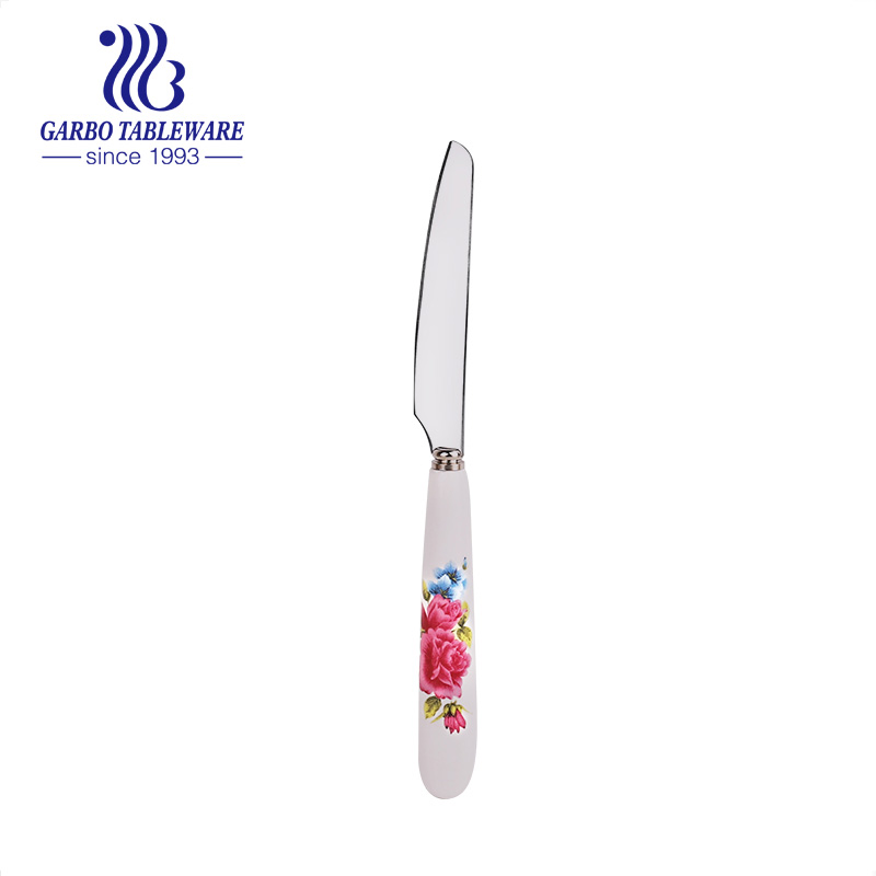Wholesale 17cm Mirror Polished Stainless Steel 13/0 PVD Gold Tableware Dinner Knife with Ceramic Plate Set