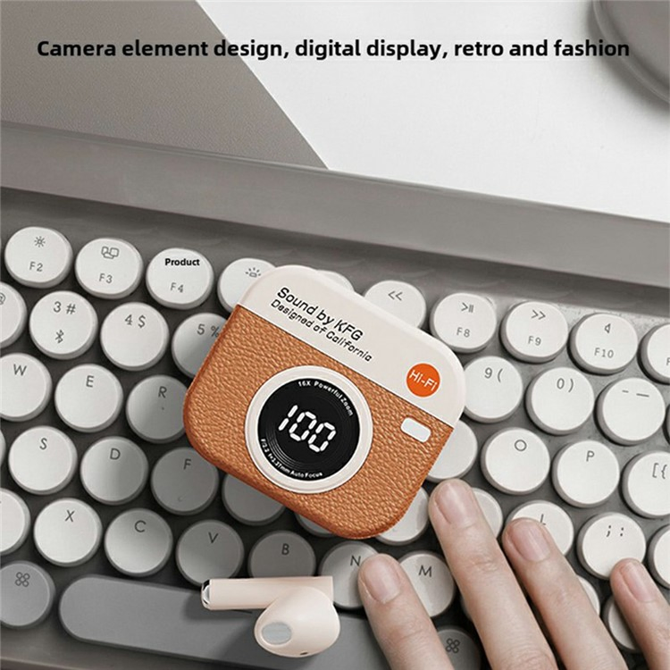 Q86 Retro Camera Design Tws Bluetooth Headphones Noise Reduction High Fide Bass Earphones - Brown