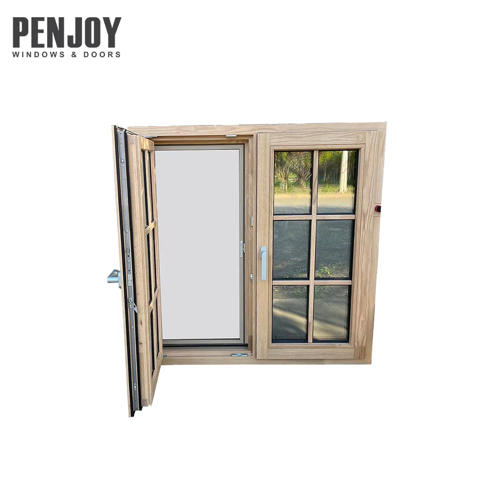 Eco-Friendly Natural Wood Inward Swing Double Panel Windows with Structural Mullion, Removable Insect Screen & Wood Divider Strips
