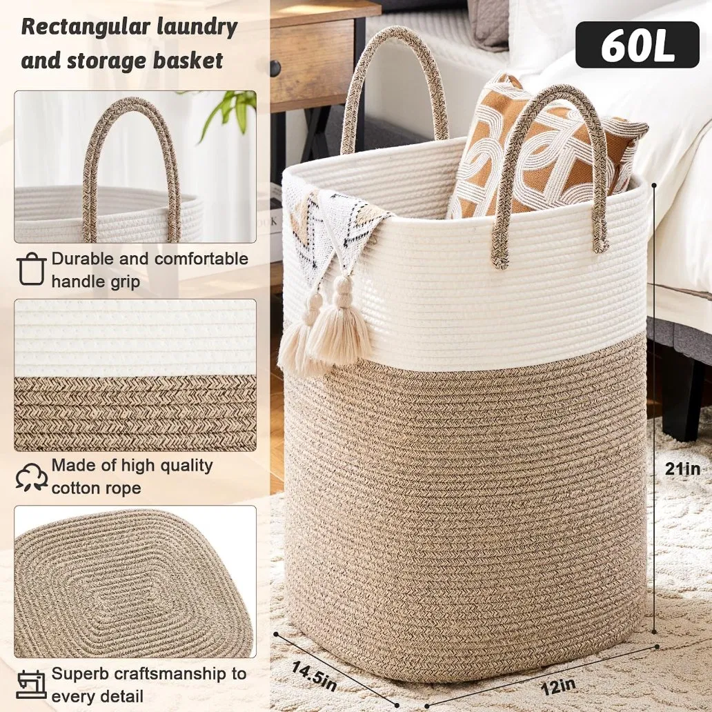 Laundry Basket Woven Cotton Rope Laundry Hamper Cotton Storage Basket for Dirty Clothes Baby Toys