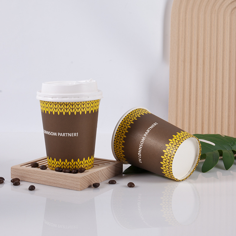 Экологичная бумажная чашка для напитков с крышкой, 16 oz