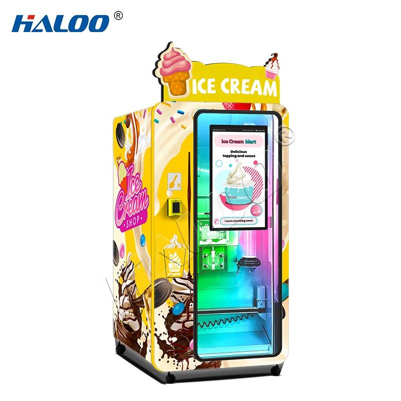 Haloo Vending Machine 24 Hours Soft Serve Ice Cream Vending Machine Coin Qr Code Token Payment System Ice Cream Vending Machine