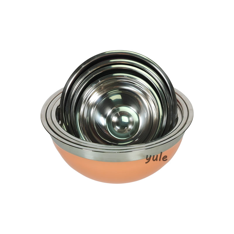 Food Vegetable Soup Bowl Food Container Stainless Steel Salad Bowls with Colorful Painting Mixing Bowls with PE Lid