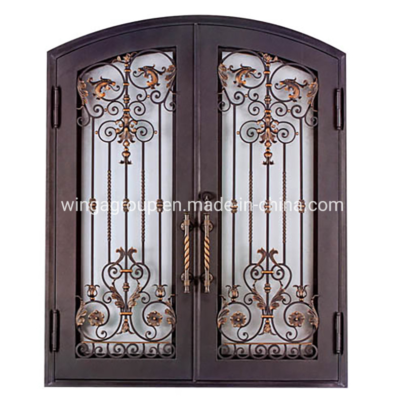 Square Custom Exterior Double Wrought Iron Steel Security Glass Door
