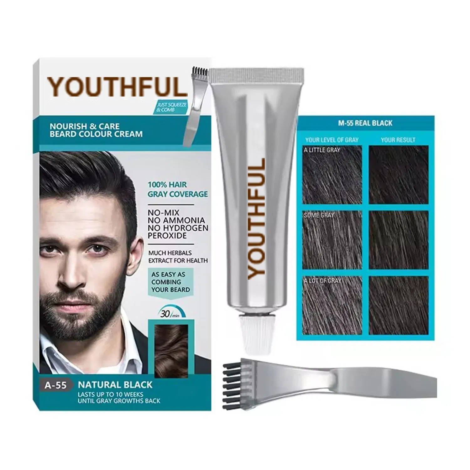 Suitable for Men Beard Comb Grey Black Color Dye
