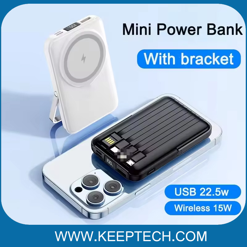 Magnetic Wireless Power Bank with Bracket 10000mAh Fast Charging Pd20W Mini Power Bank Wireless Magnetic Charging