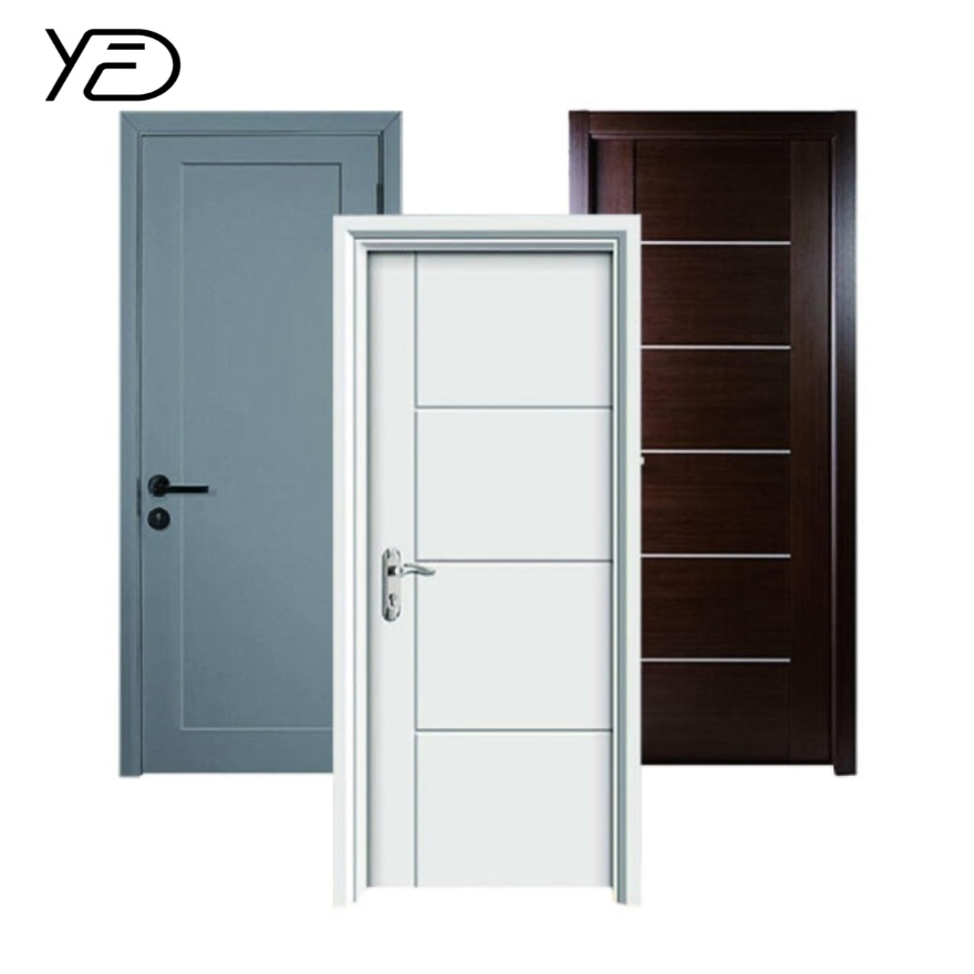 Modern Design White Primer PVC Composite Wooden Door Soundproof Bedroom Swing Wooden Texture Waterproof Bathroom Kitchen