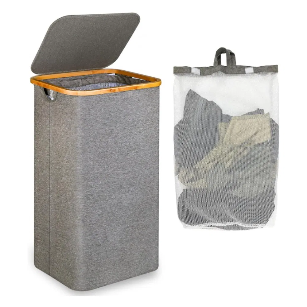 Best-Selling Simple and Foldable Dirty Clothes Basket with Lid, Bamboo Fabric Laundry Basket