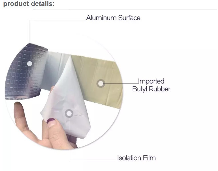 High Quality Aluminum Butyl Tape / Butyl Rubber Tape / Butyl Waterproof Tape / Flashing Tape / Butyl Adhesive Tape / Aluminum Butyl Tape / Butyl Sealing Tape