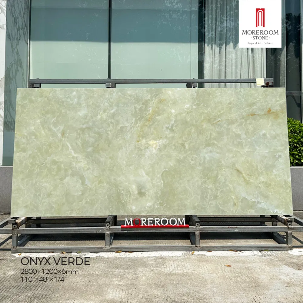 Sintered Stone Onyx Verde Marble Effect Slabs for Bar Counter and Reception Desk Design