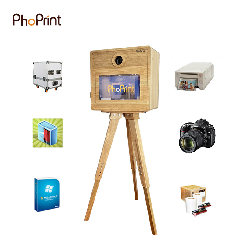 2024 Customize Instant Printer Wedding Selfie DSLR Wooden Photo Booth