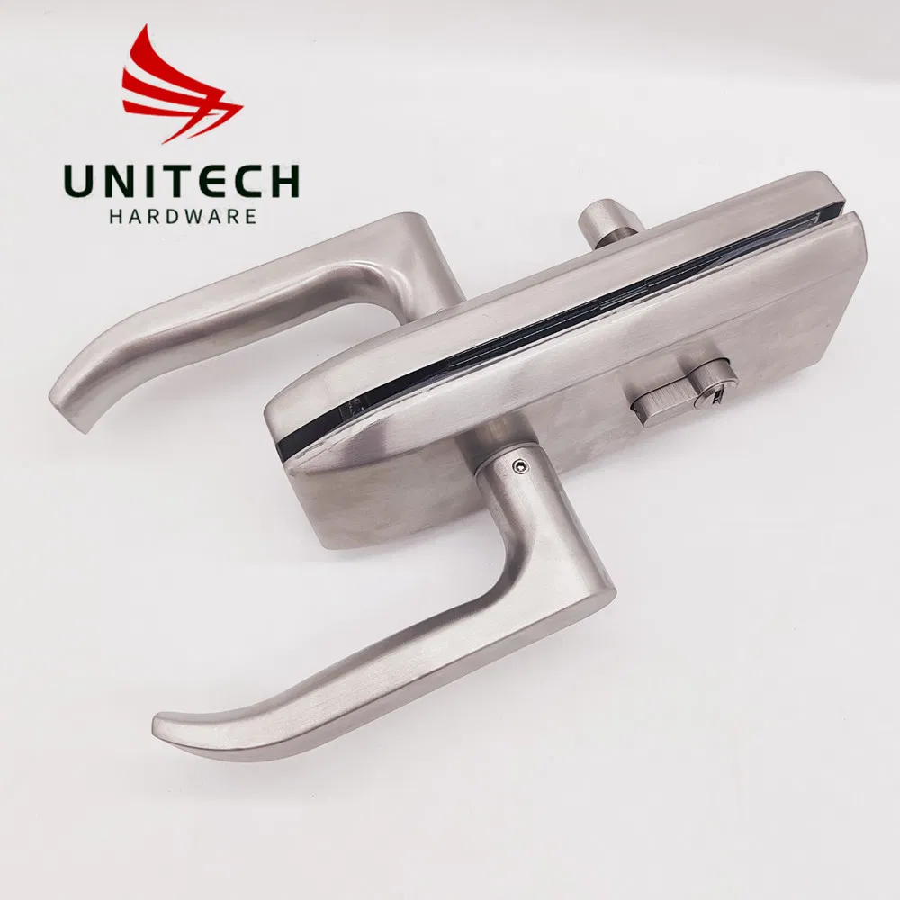 Stainless Steel Glass Door Central Door Handle Lock with Brass Cylinder