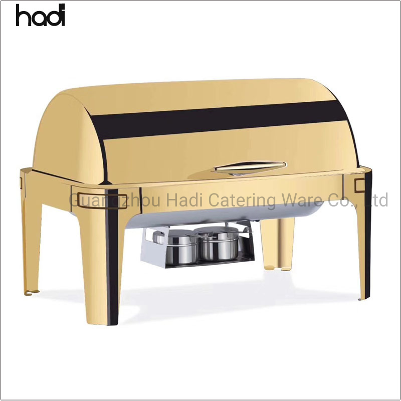 Best Price Stainless Steel Roll Top Buffet Food Chafing Dish Commercial Stock Golden Chafing Dish/Roll Top Buffet Chafer with Glass Window