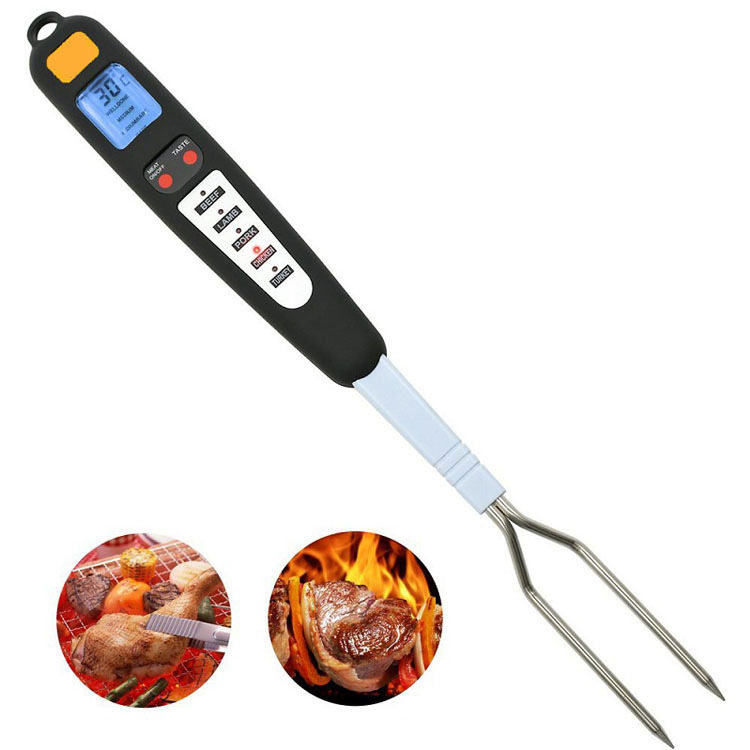 Digital Meat Thermometer Grilling Barbecue Turner Fork Alarm Esg13898