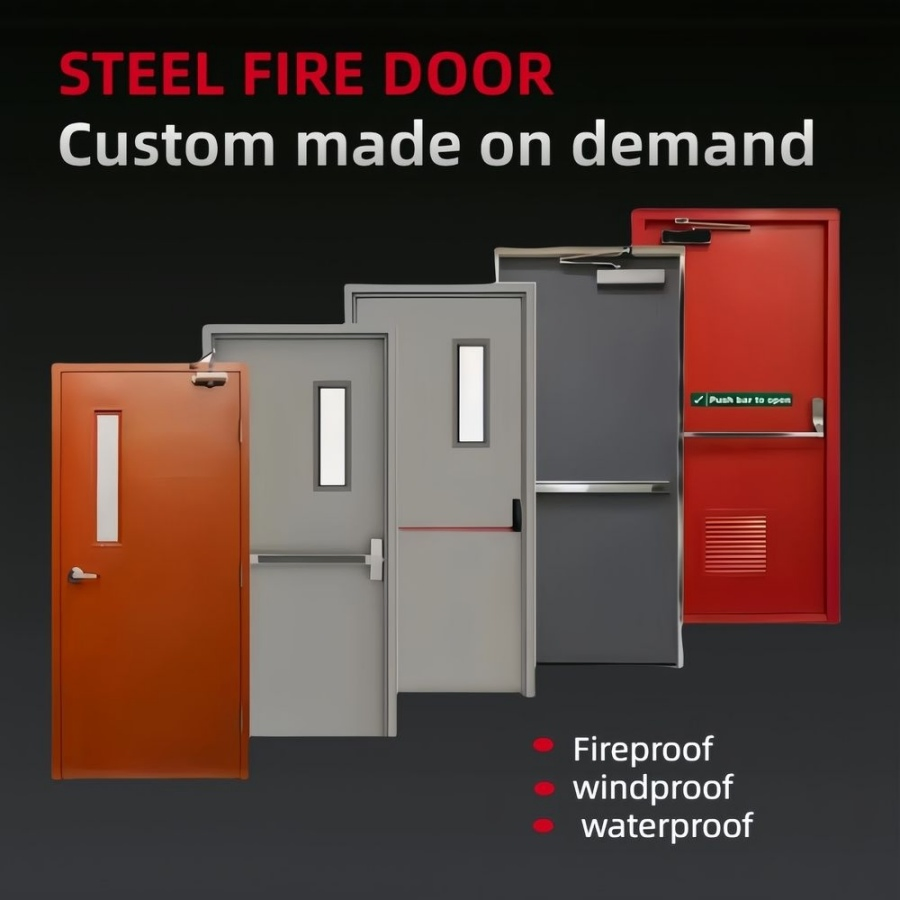 100mm 150mm Door Frame Thickness Modern Residential Fireproof Entrance Steel Security Fireproof Fire Rated Door