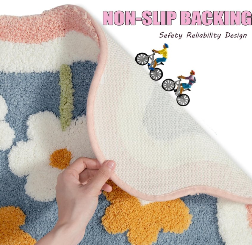 Absorbent Microfiber Bathroom Rug Set 2 Piece Soft Pink Cute Bath Mat and U-Shaped Contour Toilet Rug