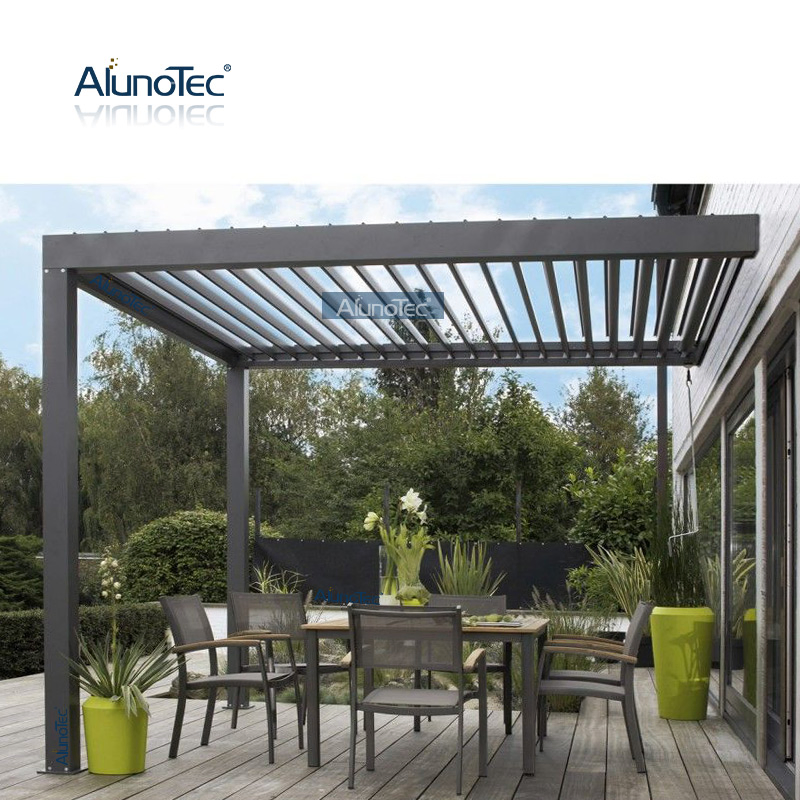 Remote Control Metal Louvred Roof Canopy Patio Cover Awning Carport Garden Gazebo Aluminium Pergola Design with LED Strip Lights