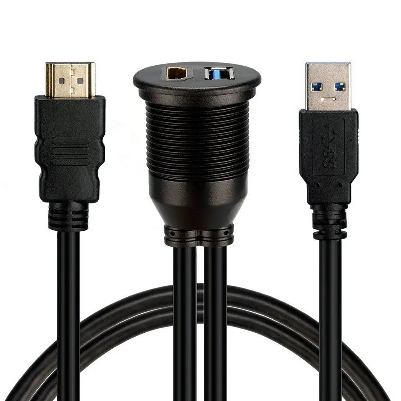 Hot Sale High Speed HDMI USB3.0 Car Front Panel Mount Cable HDMI USB3.0 Male to Female Waterproof Extension Cable