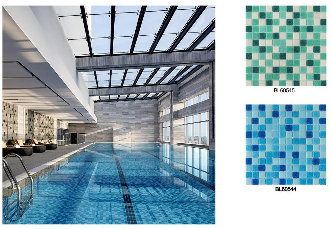 Мозаика для бассейна 300x300 мм, синяя, стеклянная