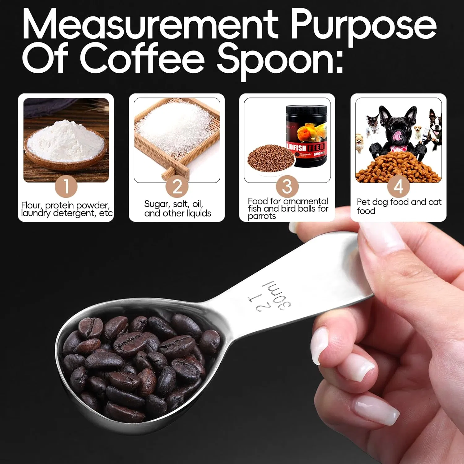 Reusable Coffee Spoon 30ml 2 Tablespoon Stainless Steel Measuring Spoon for Baking Cocoa Flour Dry Ingredient OEM