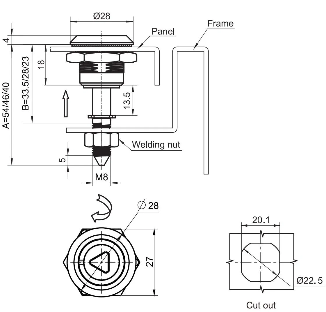 Quarter Turn Cam Lock Triangle Lock Zinc Alloy Cabinet Cam Compression Lock for Electrical Cabinet