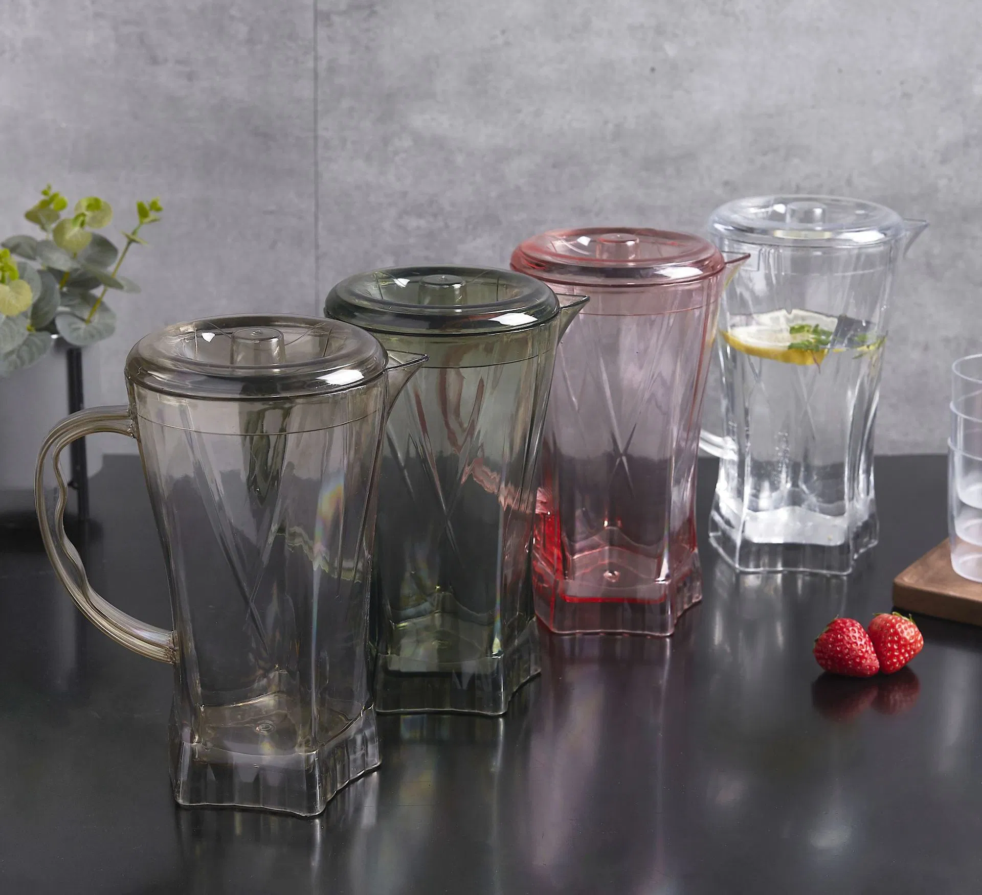 2000ml PS Clear Color Cold Water Kettle with 4PCS Cups for Summer