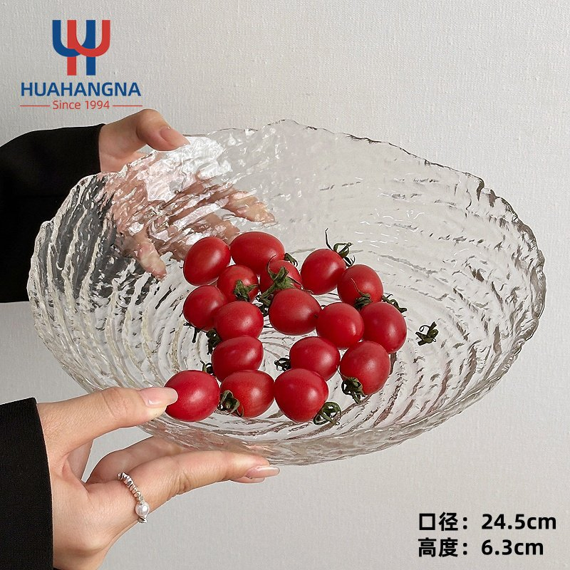 Handmade Spiral Dinner Glass Bowl Salad Soup 5-10 Inch Clear Green Decorative Food Serving Glass Dish Bowl