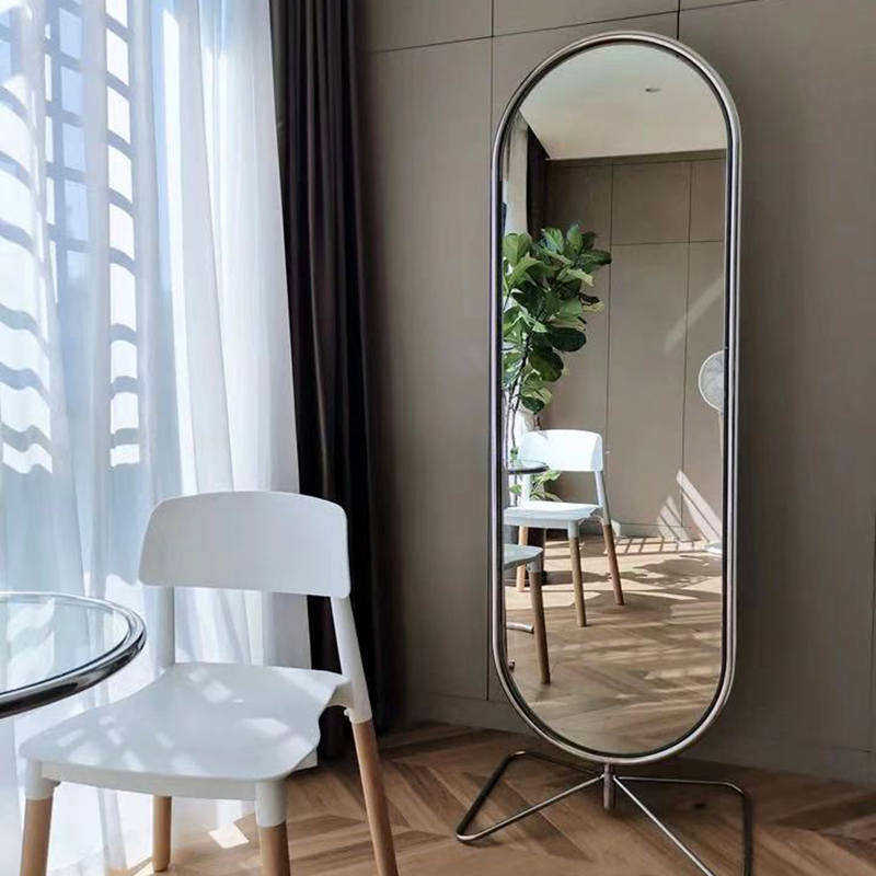 Clothing Store Silver Frame Full Body Dressing Mirror Home Rotatable Floor Fitting Mirror