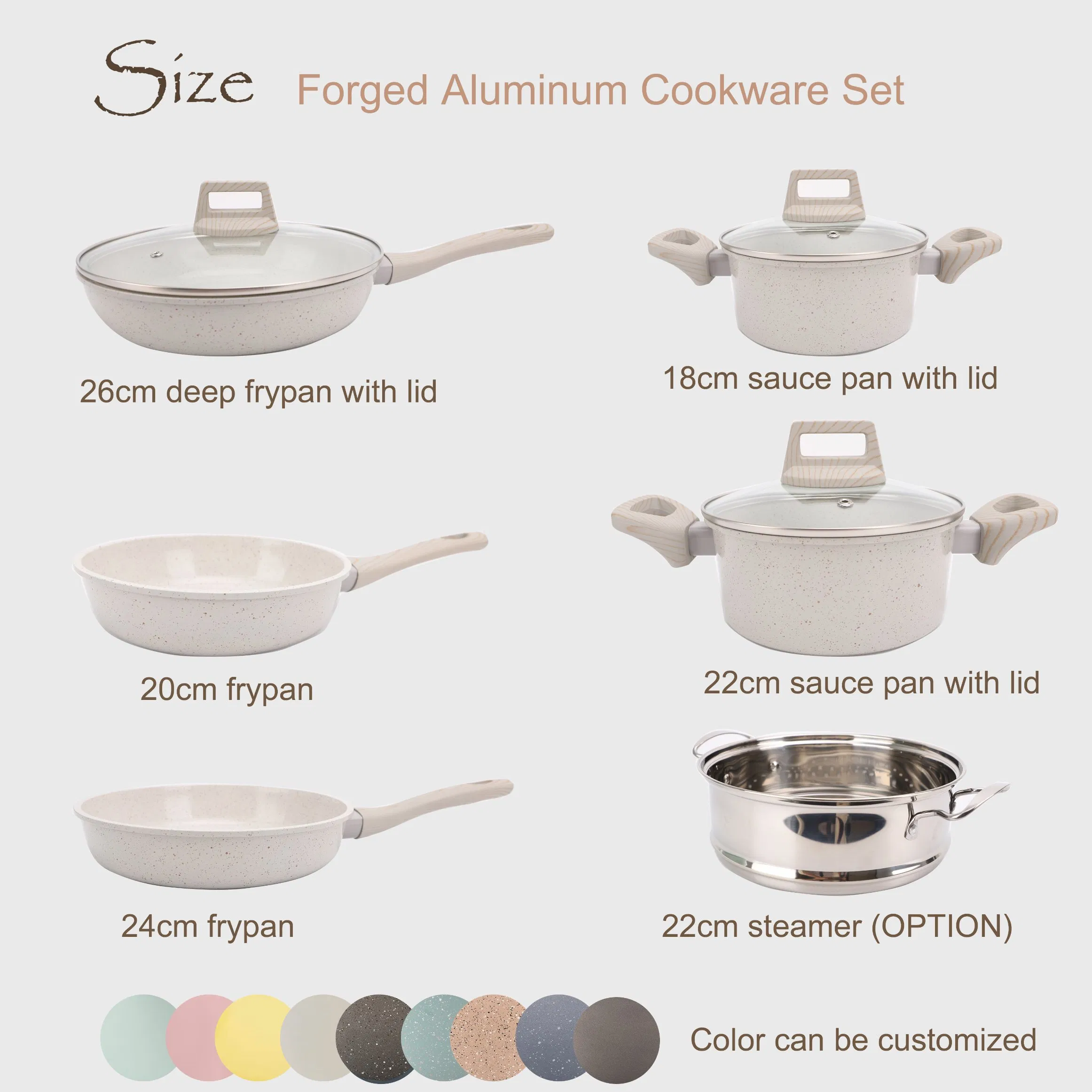 9PCS Nonstick Cookware Beige White Granite Stone Pan and Pots Set for Cooking
