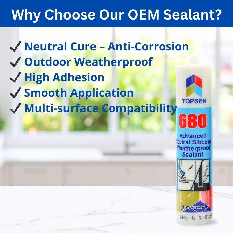 680 Construction Silicone Sealant - Strong Adhesion Weatherproof for Concrete, Metal, Glass & Window Installations