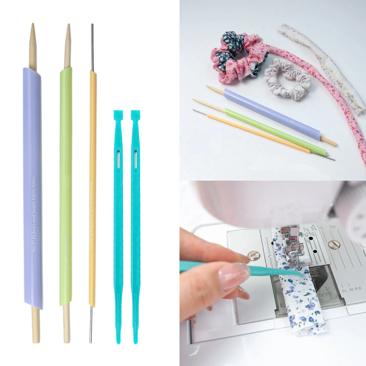 Fabric Tube Turner Quick Turn Fabric 3 Count Assorted Sizes Tube Turning Set with Sewing Thangs Tool for Sewing Quilting Craft