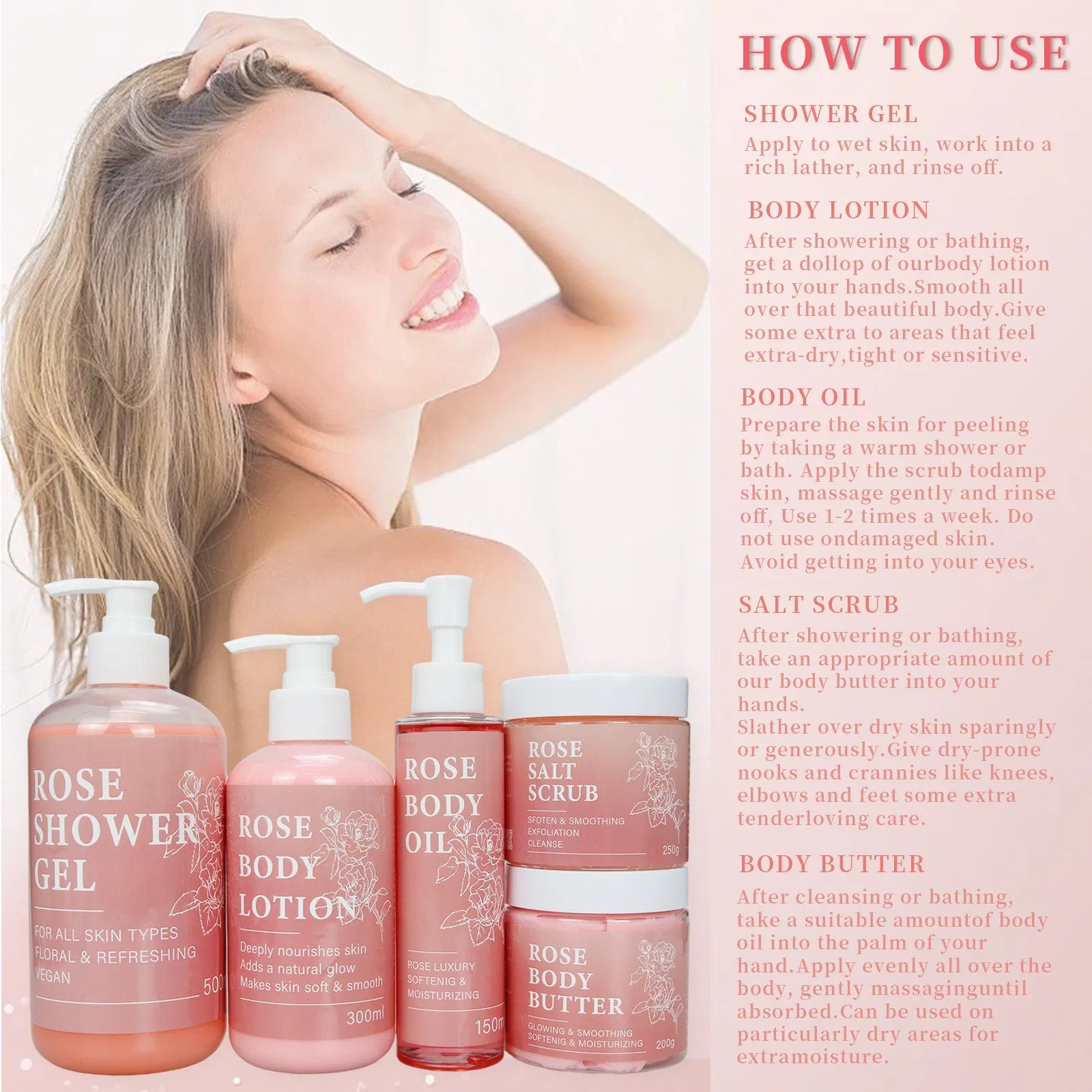 Beauty Cosmetics Body Care Five-Piece Set Moisturizing Hydrating Rose Body Care Set