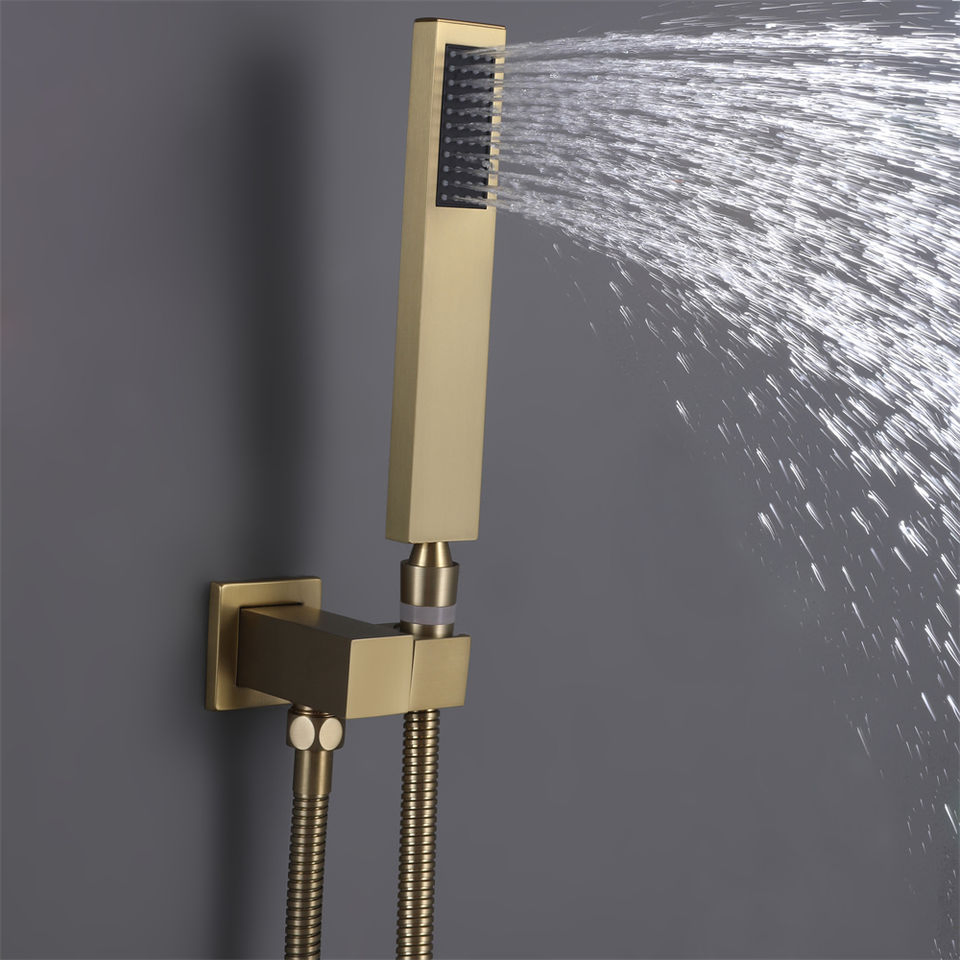 Bathrooms PVD Brushed Gold Wall Mounted Square Concealed Rain Shower Mixer Set