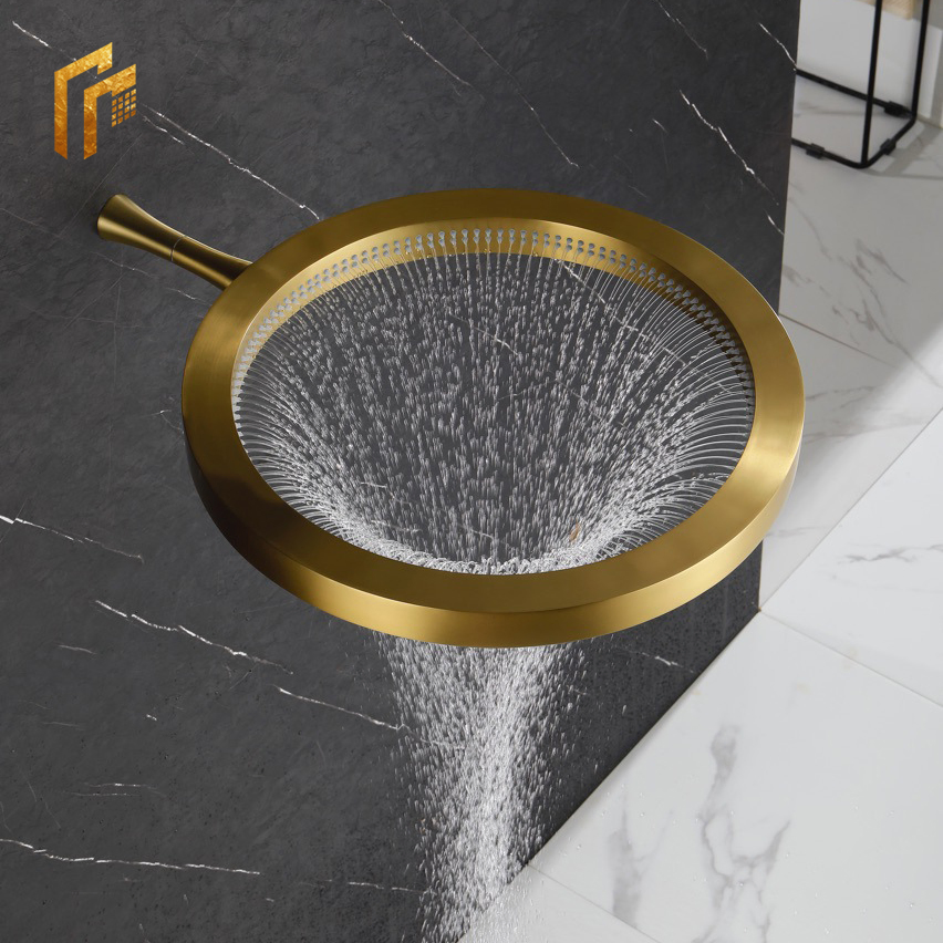 Factory Direct Price 2025 Luxury Stainless Steel Wall Mounted Brushed Gold Bathroom Waterfall Ceiling Rain Shower Head Faucet System