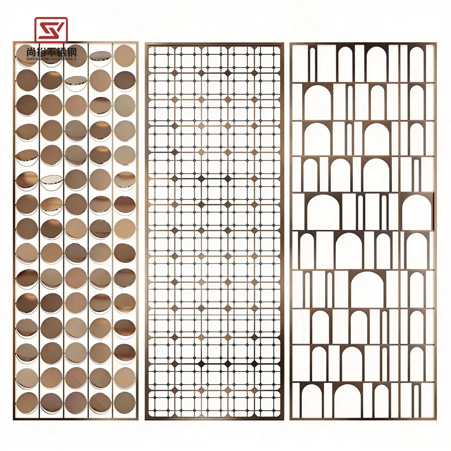 Elegant Stainless Steel Room Divider Screen with Laser Cut Design