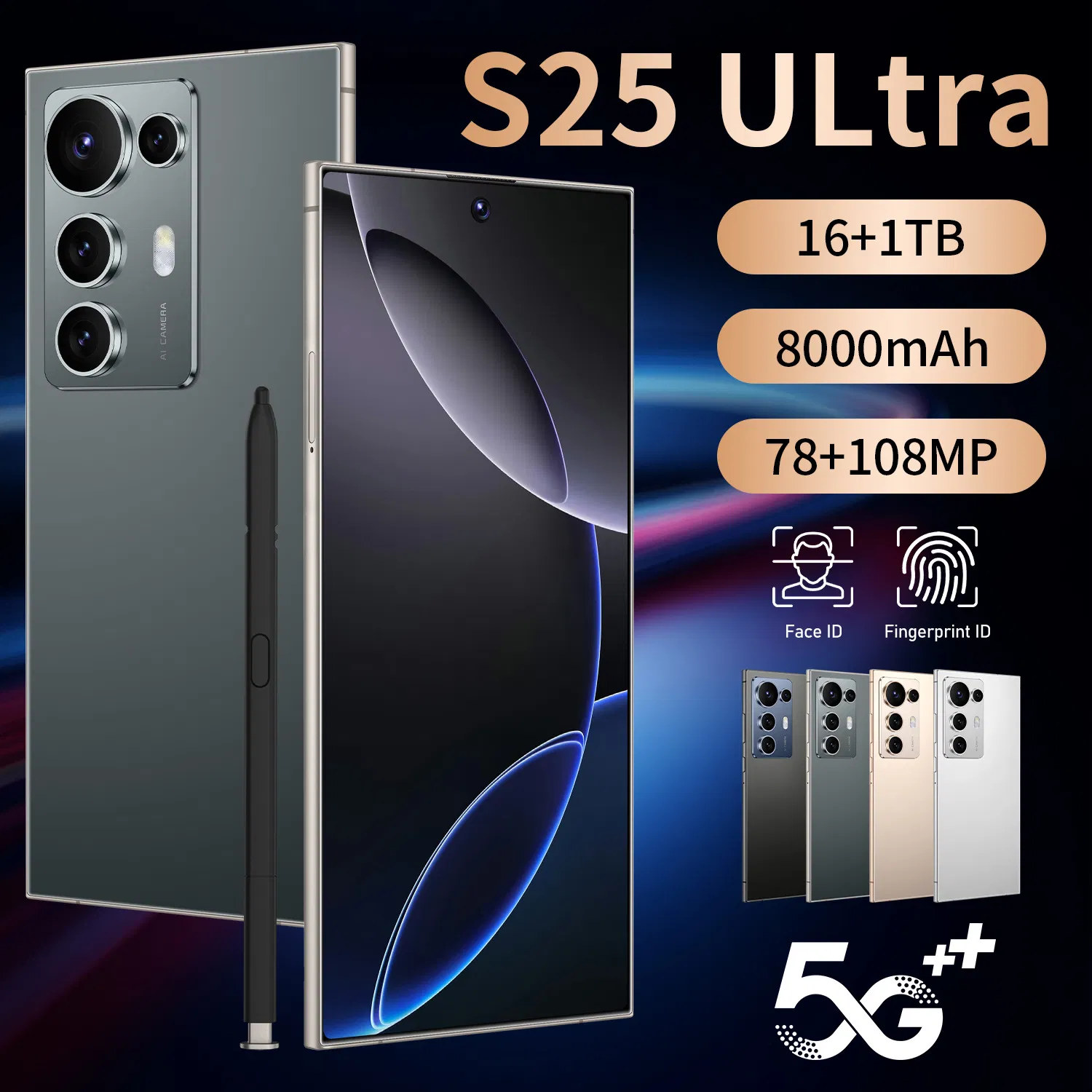 S25 Ultra 16GB+1tb Original Smartphone 7inch Unlocked Dual Card 5g Smart Phone HD OEM HD Beauty New Smartphone