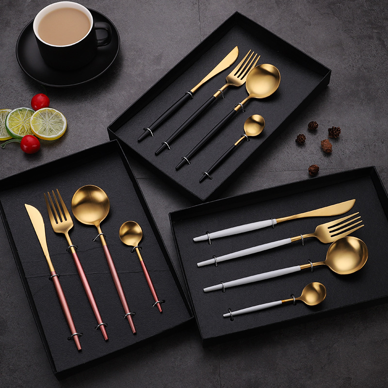 Portugal Stainless Steel 18/8 Gold Plated Matte Gold Cutlery Set