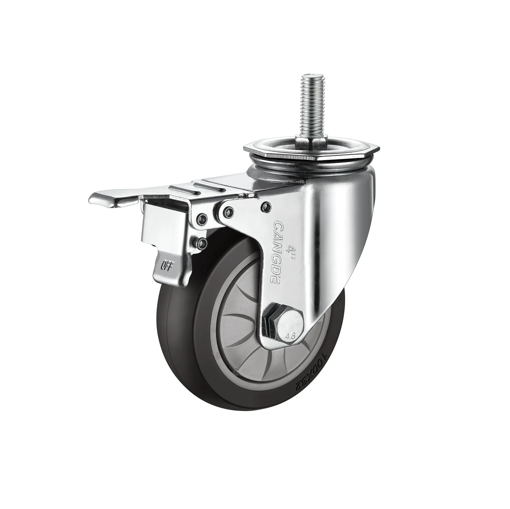 Thread Stem Swivel TPR Caster Quiet Castor Wheel for Hard Floor Casters Bolt Hole Castor Wheel