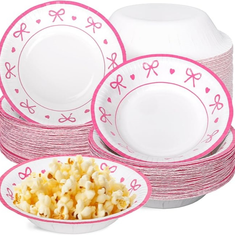 Brighthomey Pink Bow Heart Paper Bowls 16 Oz Coquette Bowknot Party Bowls