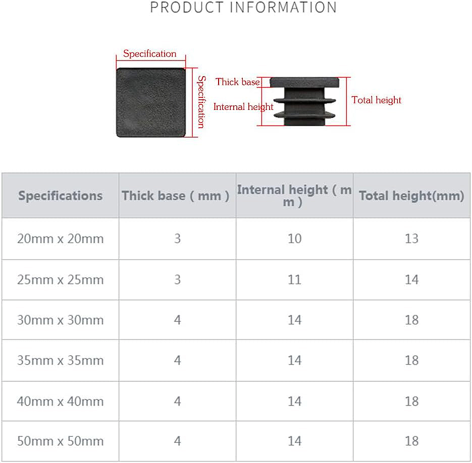 Square Tubing End Cap Plastic Plugs Square Tube End Cap Black Tubing Plug Fence Post Pipe Cap Tubing Insert