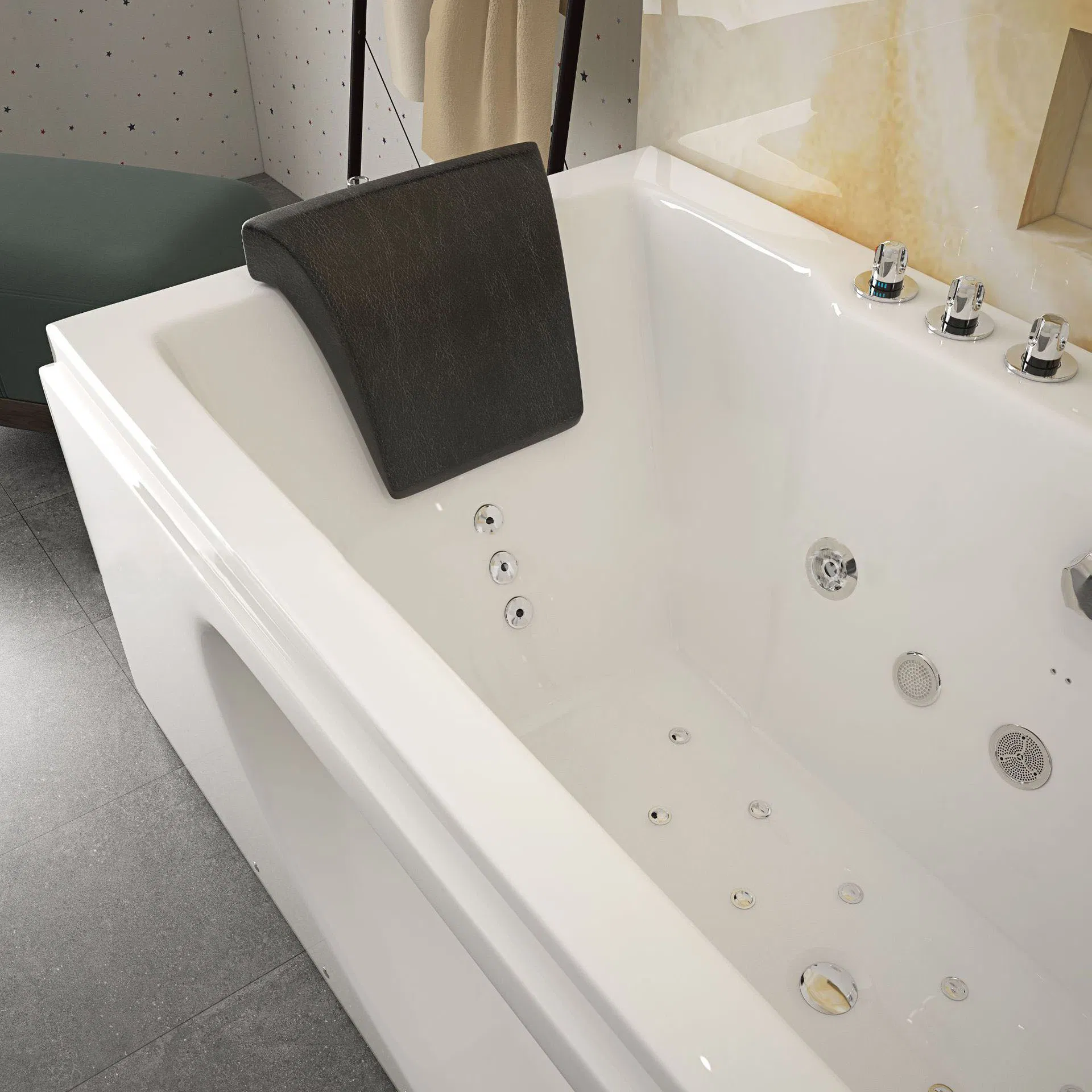 Two Persons Whirlpool Comfortable Bathtub Acrylic Massage Jets Bathtub with Pillow Tub Freestanding Massage