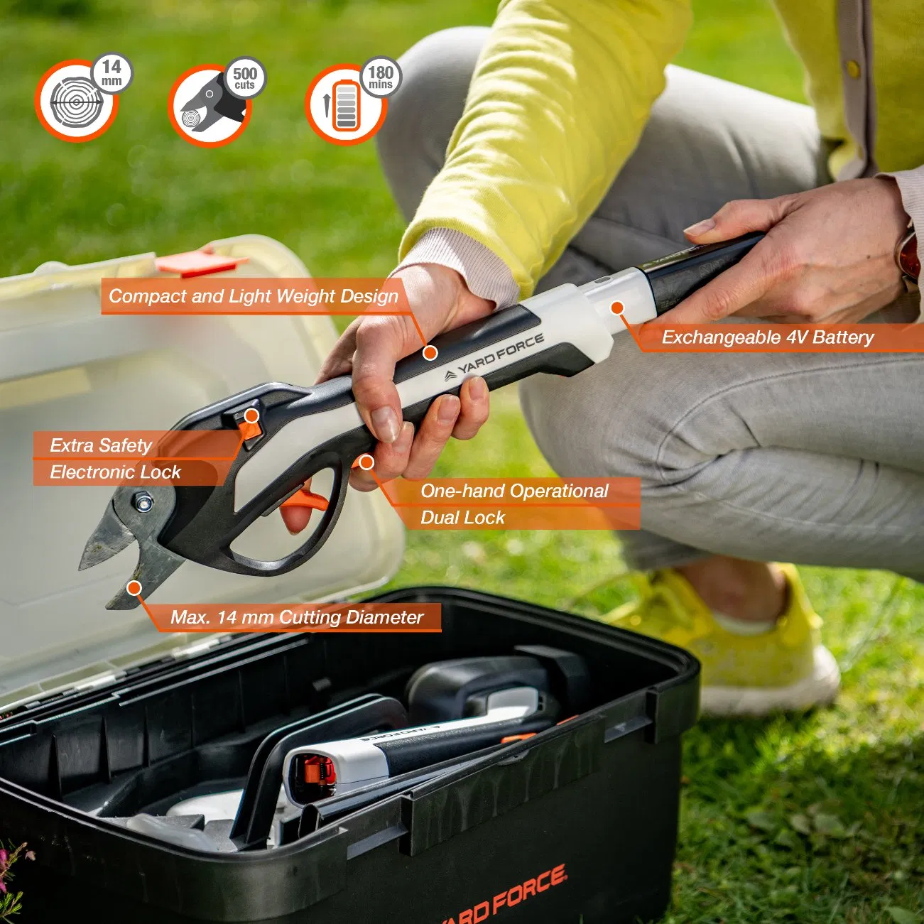 Yard Force Vita Hand Tool Set for Gardens and 4V Balconies with Portable Box and Lithium Ion Battery - Hx V06s