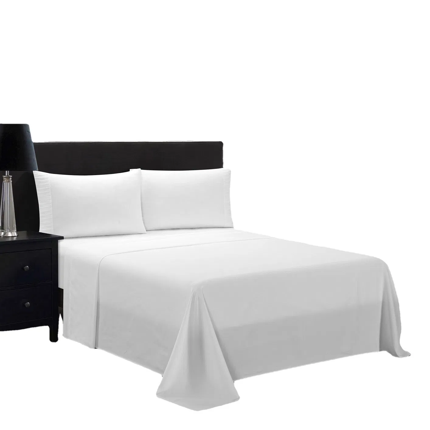 White Bedsheet Microfiber Polyester Pillowcases High End Bedding Set Hotel Use Plain Dyed Solid Color Flat Sheet Bed Sheet Set Wholesaler