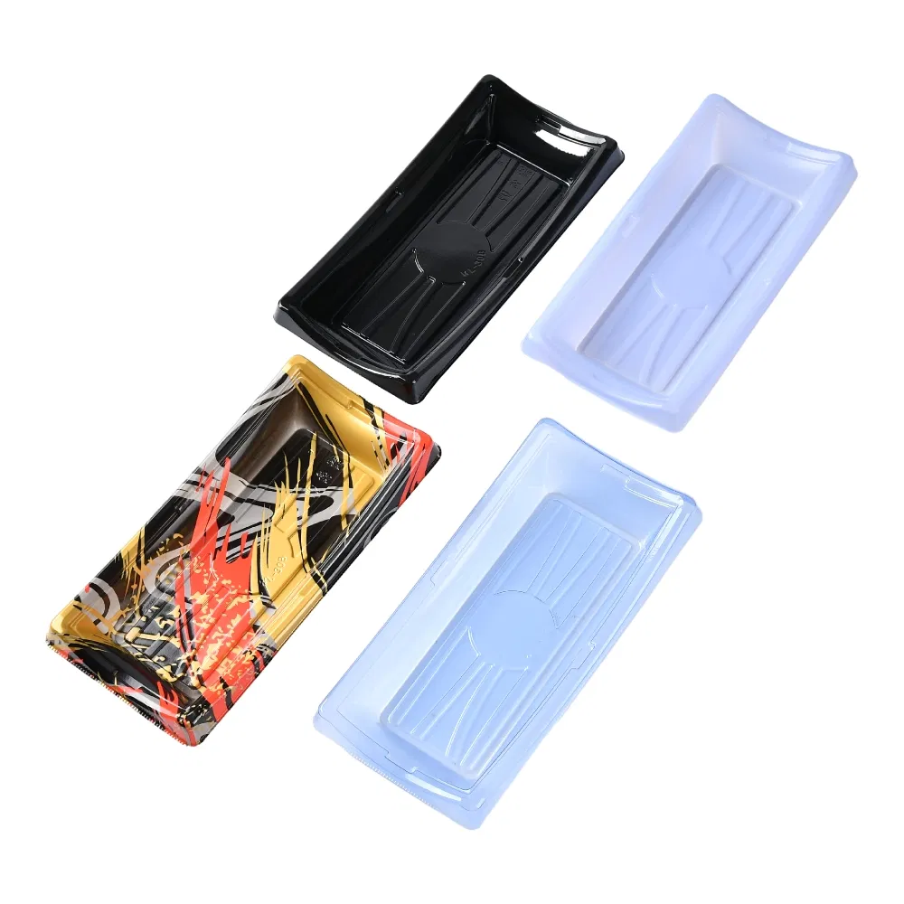 Supplier Wholesale Competitive Price Disposable Food Packaging Plastic Cnntianer Boat Shape Sushi Packaging Tray with Clear Lids