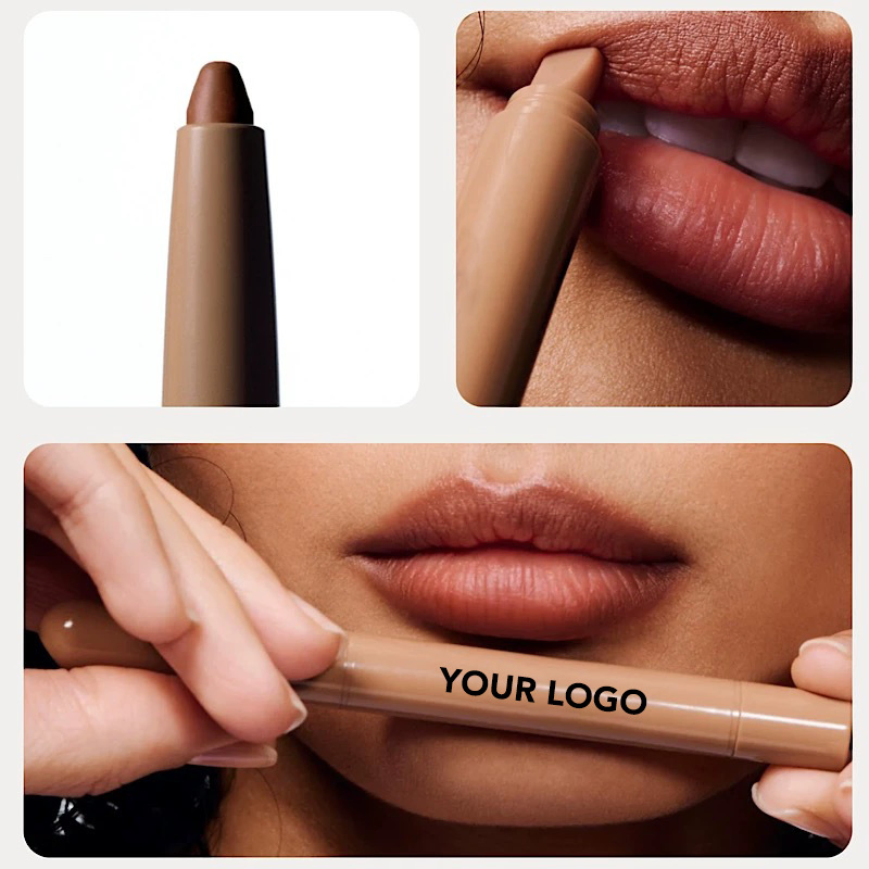 High Pigment Long Lasting Dark Brown Lip Liner Vegan Retractable Creamy Lip Liner with Silicone Applicator