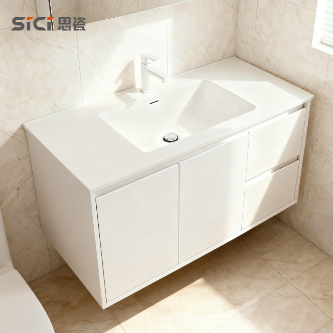 Custom Sink White Ceramic Bathroom Basin Sink Thin Edge Cabinet Basin
