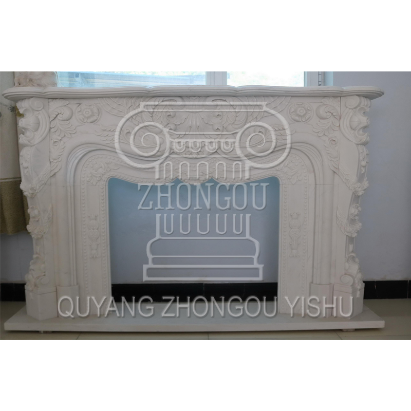 Geart Qauality Hand Carved Green Color Classic Design Natural Marble Fireplace