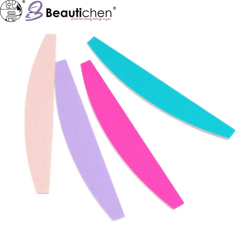 Beautichen Curved Edge Nail Files – Durable EVA & Sandpaper Nail Buffers in Pastel Colors (Light Pink, Purple, Pink, Teal) – Dual/Single Sided Nail